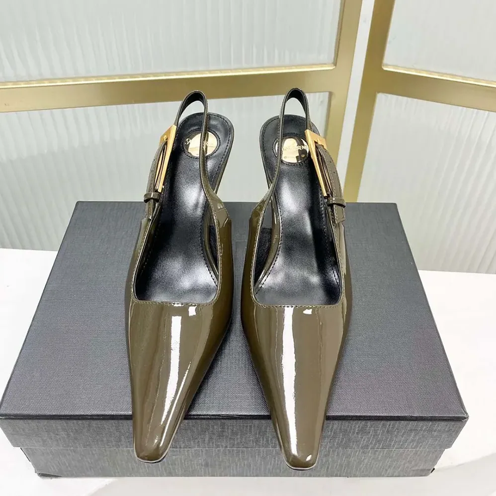 Saint Laurent YSL Lee Slingback Pumps in Patent Leather for Women in Drak Green Saint Laurent YSL Lee Slingback Pumps in Patent Leather for Women in Drak Green