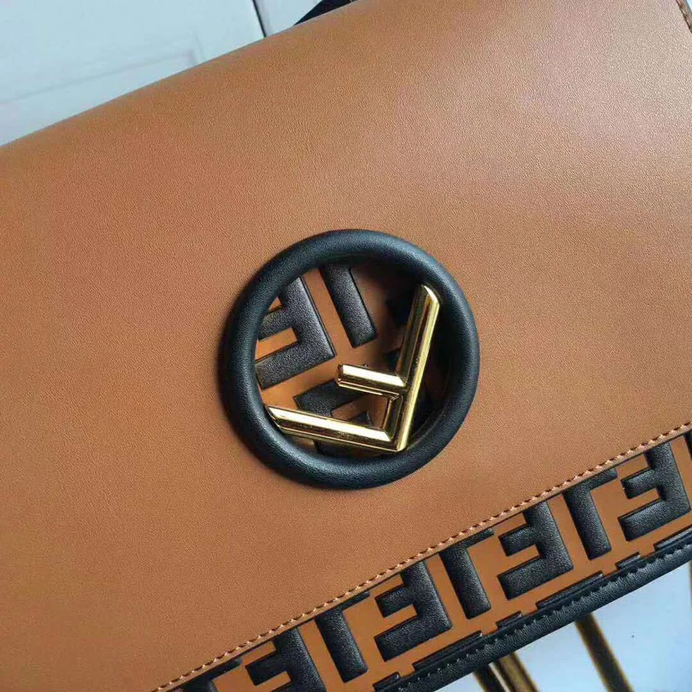 Fendi Kan I F Leather Bag in Calfskin Leather for Women in Brown Fendi Kan I F Leather Bag in Calfskin Leather for Women in Brown
