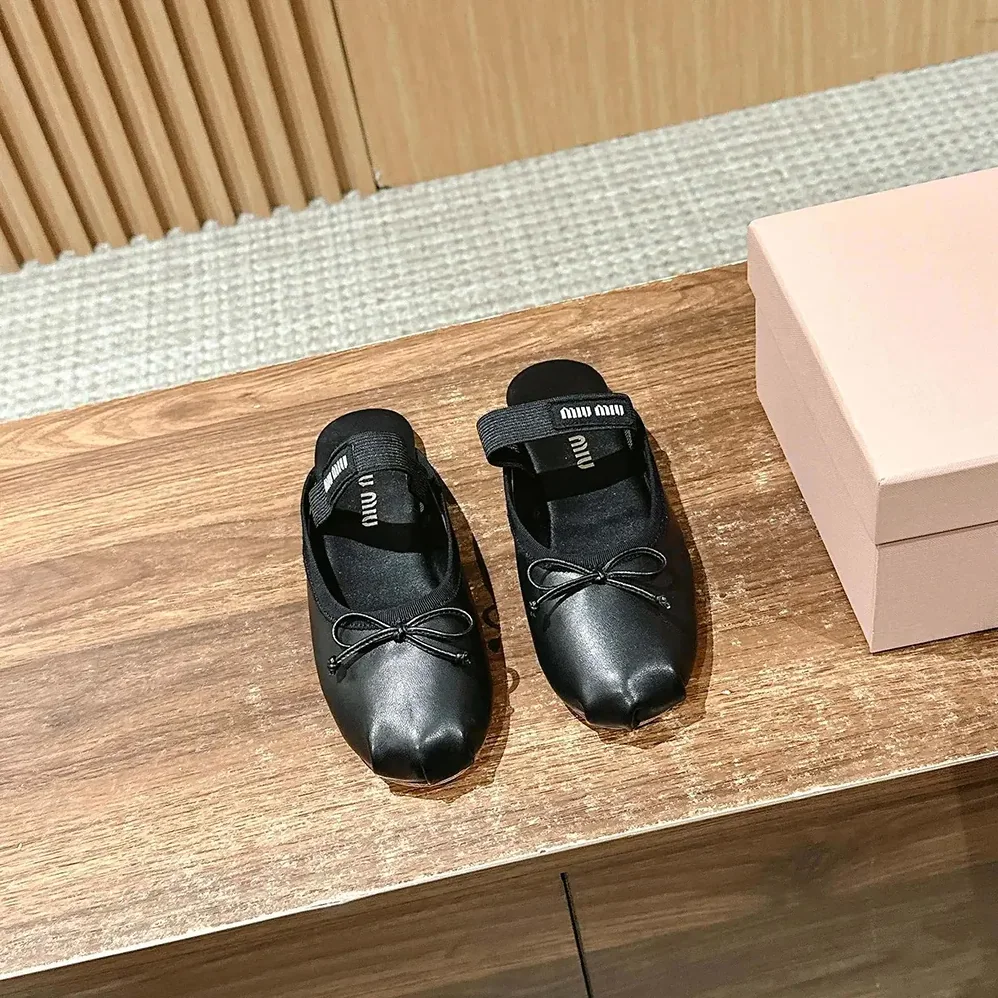 Miu Miu Leather Ballerina Mules for Women in Black