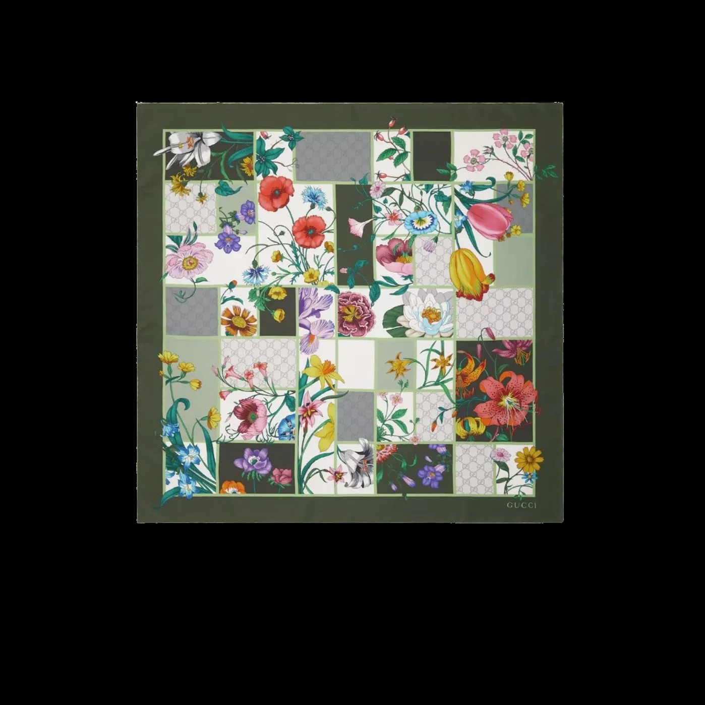 Gucci Printed Silk Twill Carre Scarf Green Gucci Printed Silk Twill Carre Scarf Green