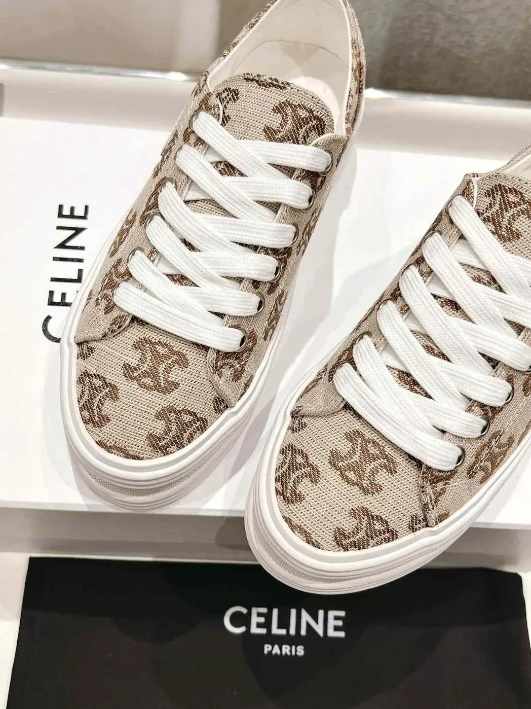 Celine Triomphe Sneakers In Canvas Beige