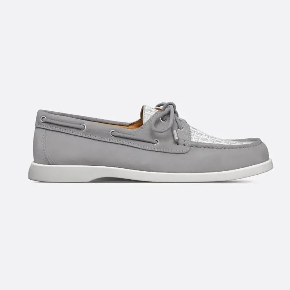 Dior Granville Boat Shoe Dior Gray Suede and Dior Oblique Jacquard for Men Dior Granville Boat Shoe Dior Gray Suede and Dior Oblique Jacquard for Men