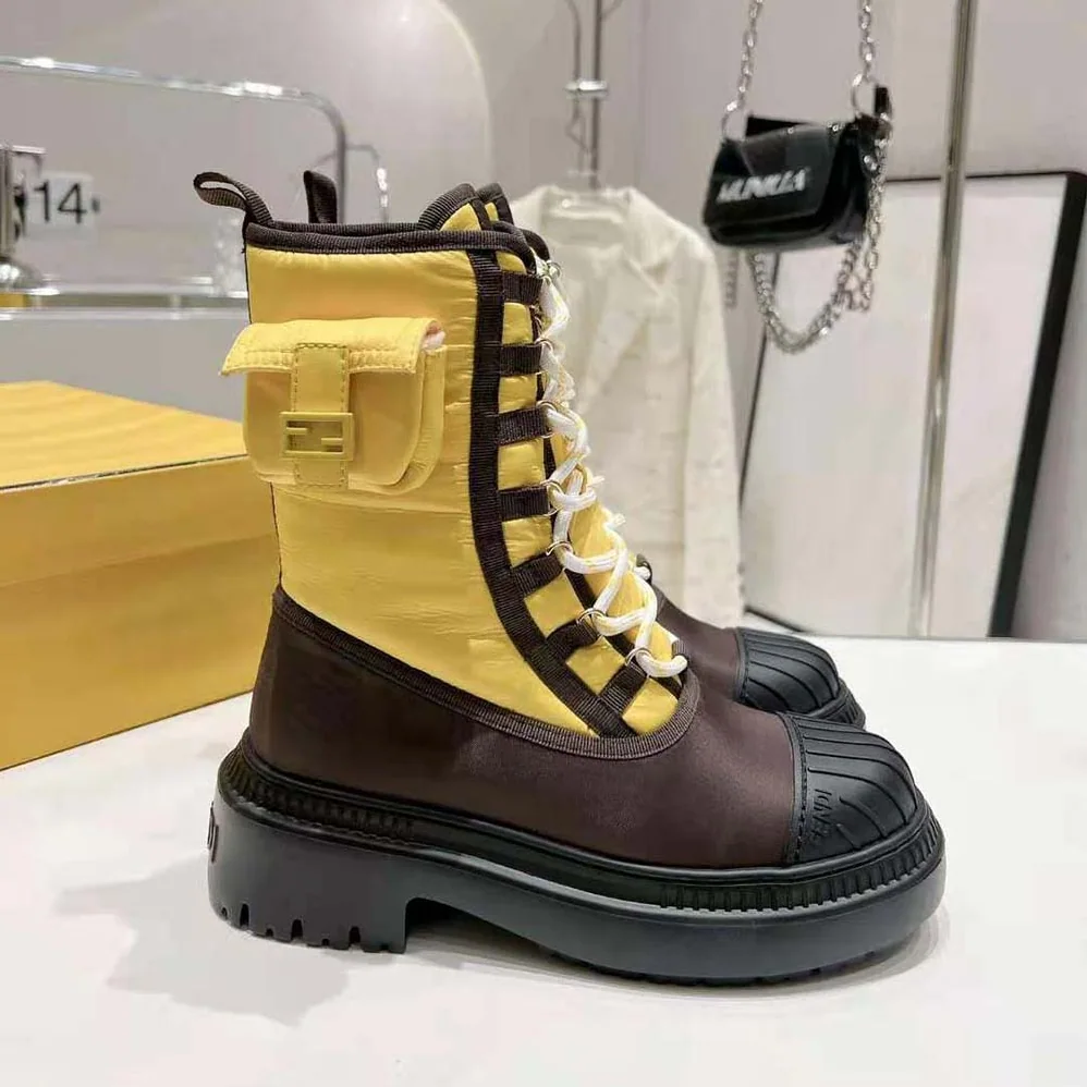 Fendi Domino Yellow Nylon Biker Boots for Women Fendi Domino Yellow Nylon Biker Boots for Women
