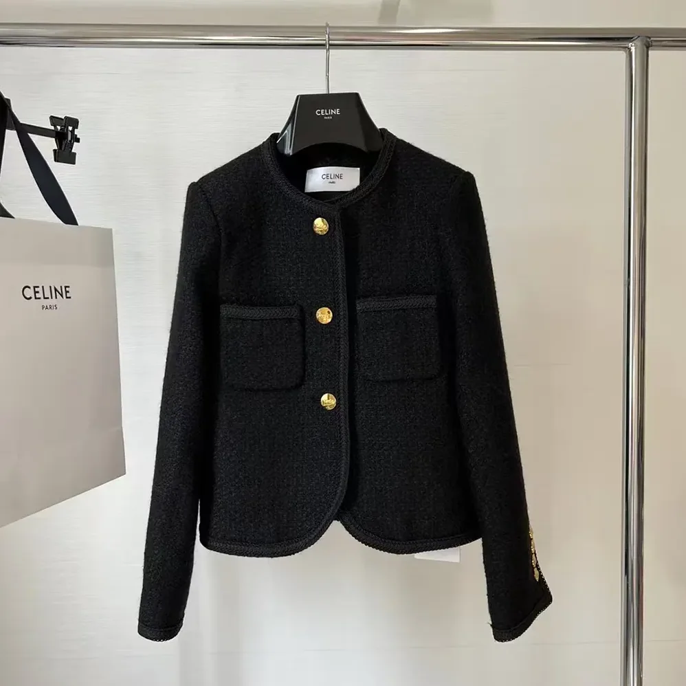 Celine Classic Chasseur Jacket in Boucle Tweed for Women in Black Celine Classic Chasseur Jacket in Boucle Tweed for Women in Black