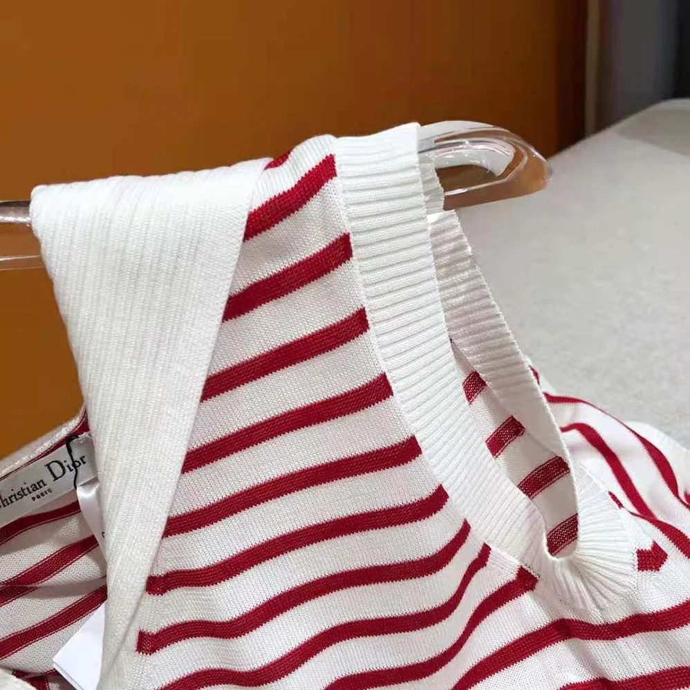 Dior Dioriviera Sleeveless Sweater Raspberry and White Dior Mariniere Silk and Cotton Knit for Women