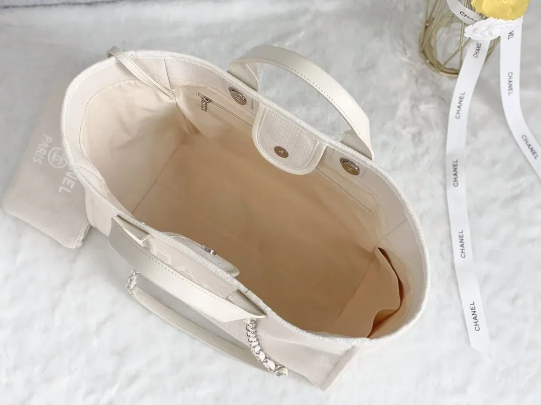 Chanel Shopping Small Tote Bag in Cream Silver Hardware