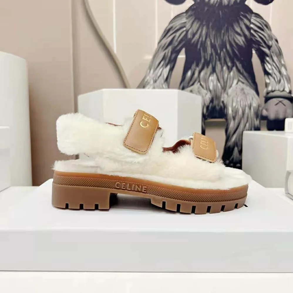 Celine Leo Scratch Sandal in Shearling & Calfskin for Women