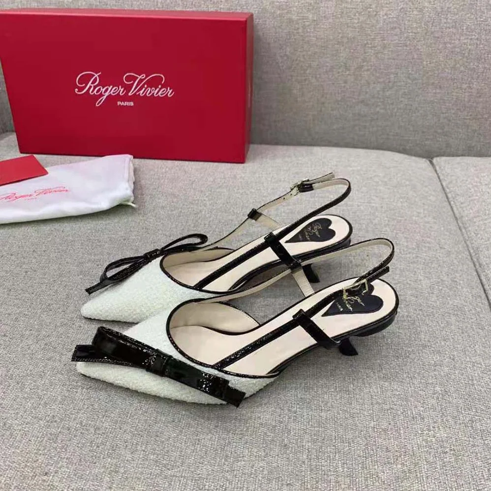Roger Vivier Virgule Bow Slingback Pumps in Fabric for Women in White Roger Vivier Virgule Bow Slingback Pumps in Fabric for Women in White