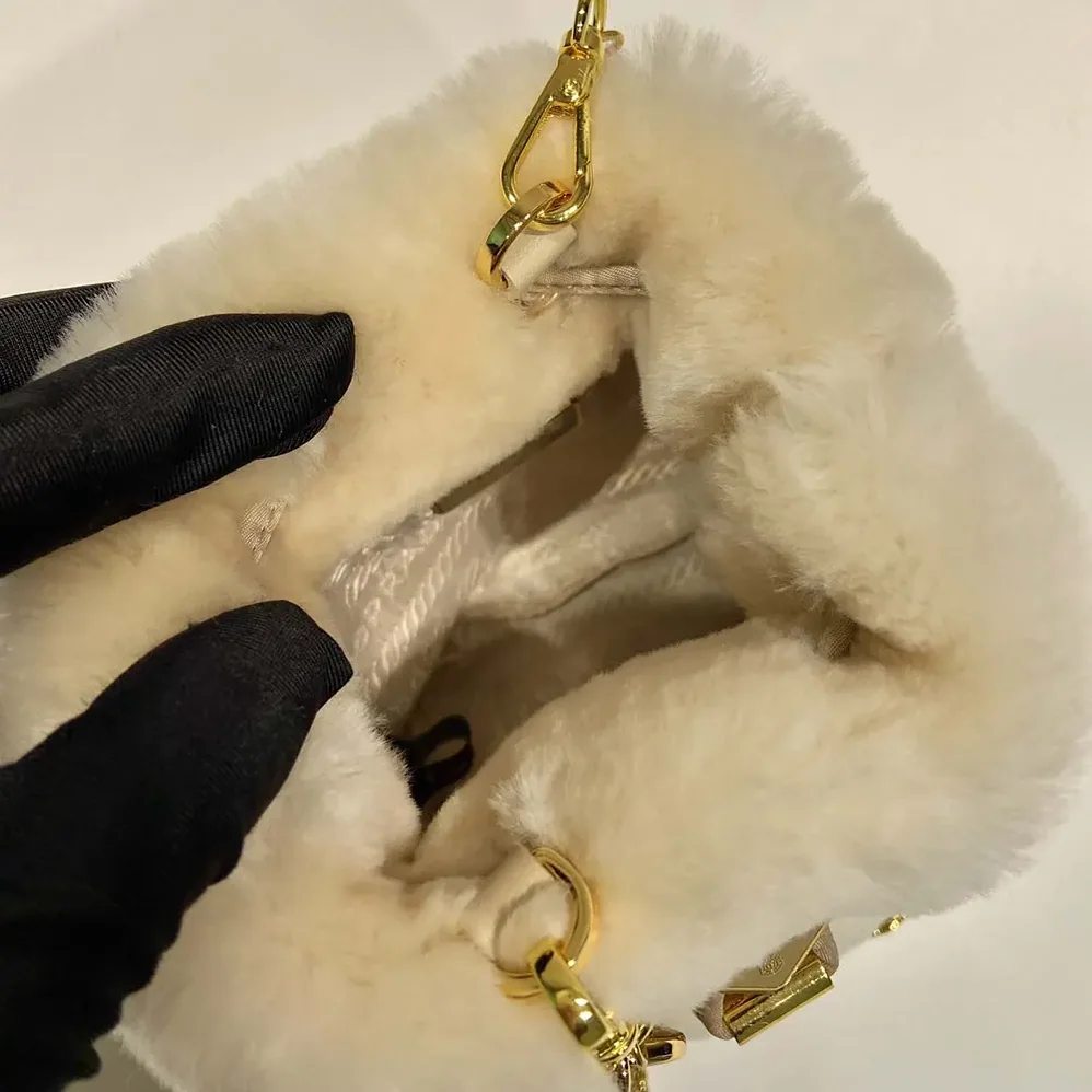 Prada Sheepskin Mini Pouch for Women in Beige