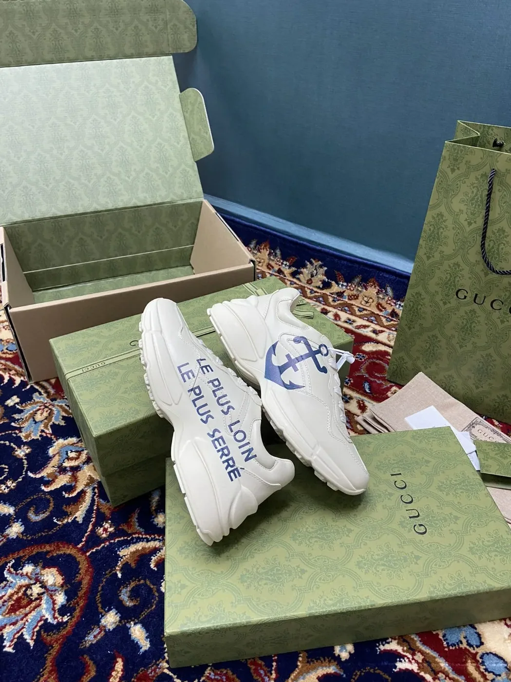 Gucci Rhyton Sneaker With Anchor White Ivory for Men Gucci Rhyton Sneaker With Anchor White Ivory for Men