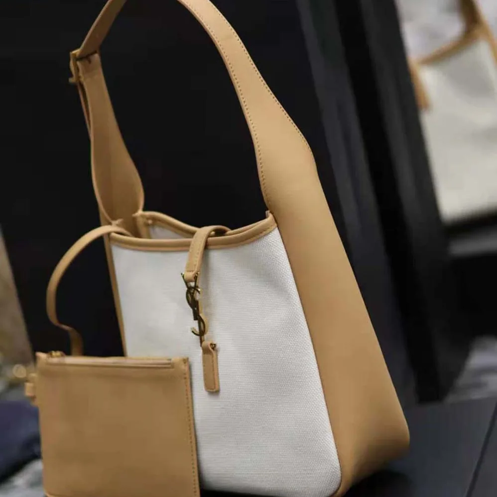 Saint Laurent YSL Small Le 5 à 7 Supple in Canvas and Smooth Leather for Women