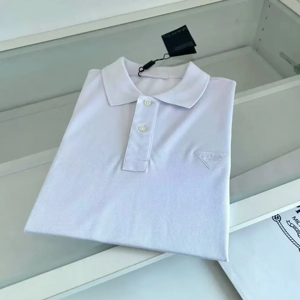 Prada Piqué Polo Shirt with Iconic Triangle Logo for Men Prada Piqué Polo Shirt with Iconic Triangle Logo for Men