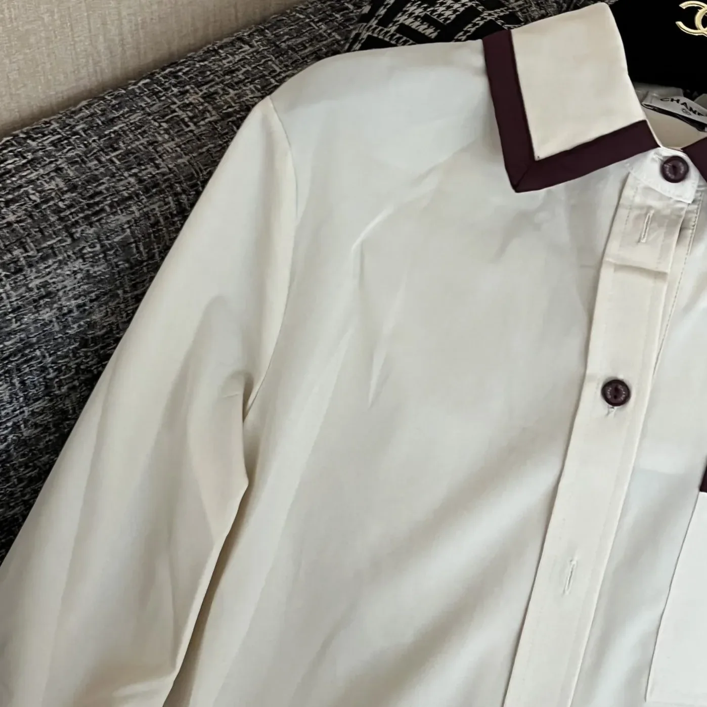 Chanel Button in Down Blouse White