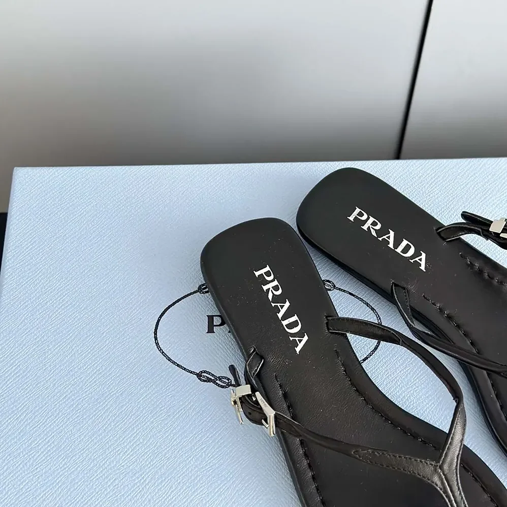 Prada Leather Thong Sandals for Women in Black Prada Leather Thong Sandals for Women in Black