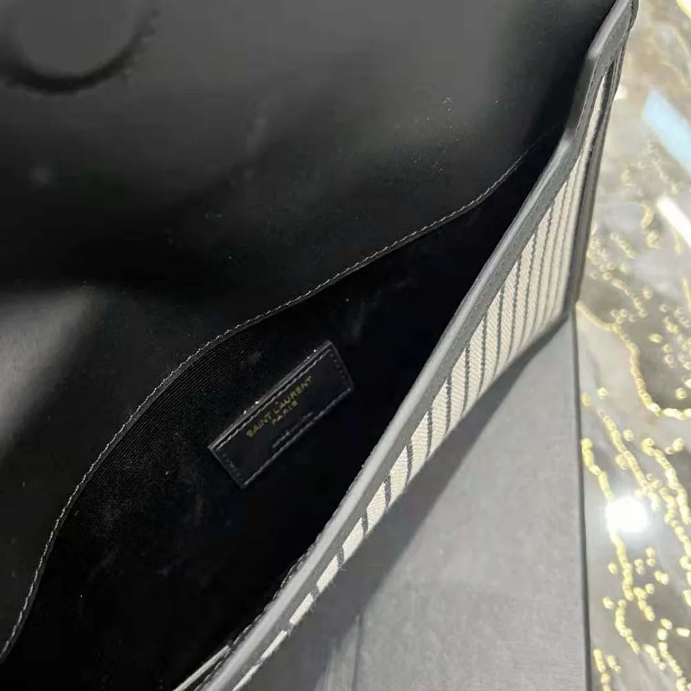 Saint Laurent YSL Uptown Pouch in Canvas and Smooth Leather for Women in Black