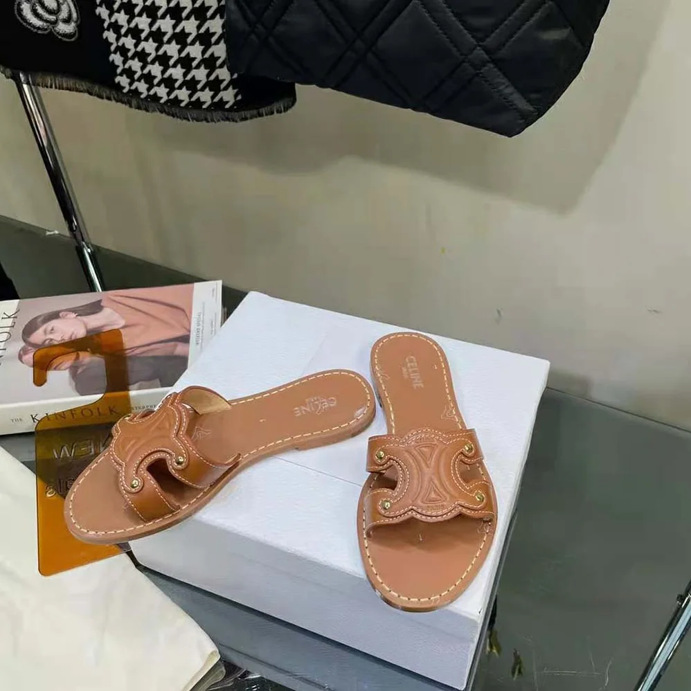 Celine Triomphe Mule in Calfskin for Women in Tan Celine Triomphe Mule in Calfskin for Women in Tan