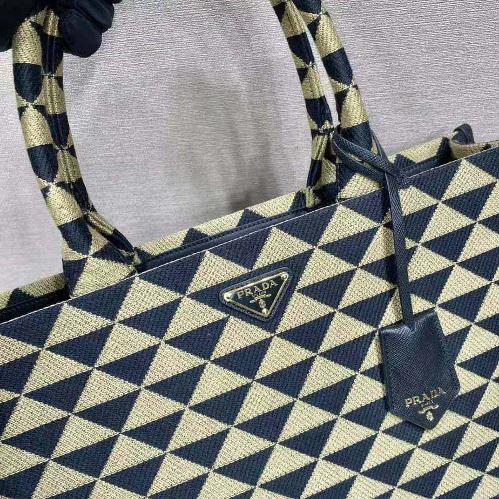Prada Large Prada Symbole Jacquard Fabric Handbag for Women in Brown