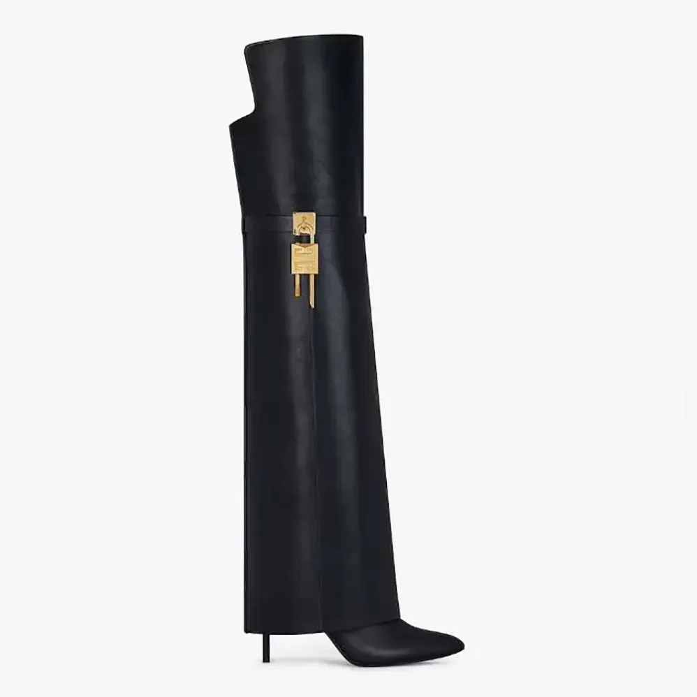Givenchy Shark Lock Stiletto Over-the-knee Boots in Leather for Women in Black Givenchy Shark Lock Stiletto Over-the-knee Boots in Leather for Women in Black