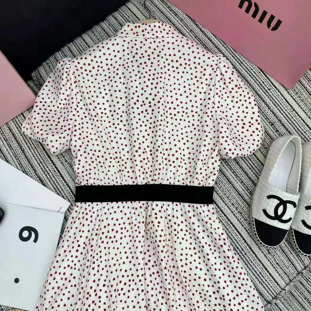 Miu Miu Crepe De Chine Mini for Women in Dress with Heart Print Miu Miu Crepe De Chine Mini for Women in Dress with Heart Print