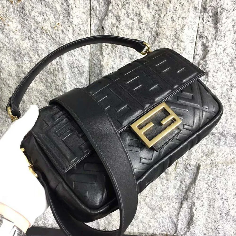 Fendi Iconic Baguette Leather Bag in Medium Size for Women in Black