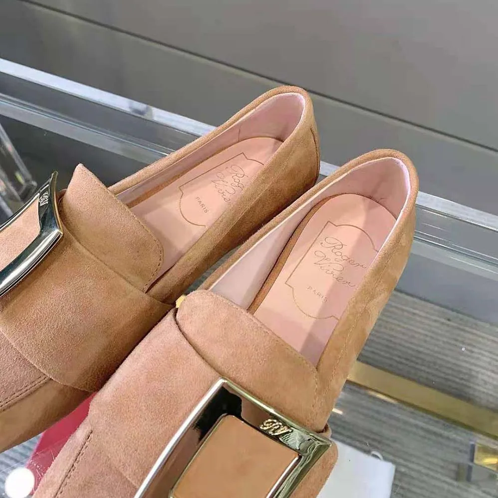 Roger Vivier Soft Metal Buckle Loafers in Suede for Women Roger Vivier Soft Metal Buckle Loafers in Suede for Women