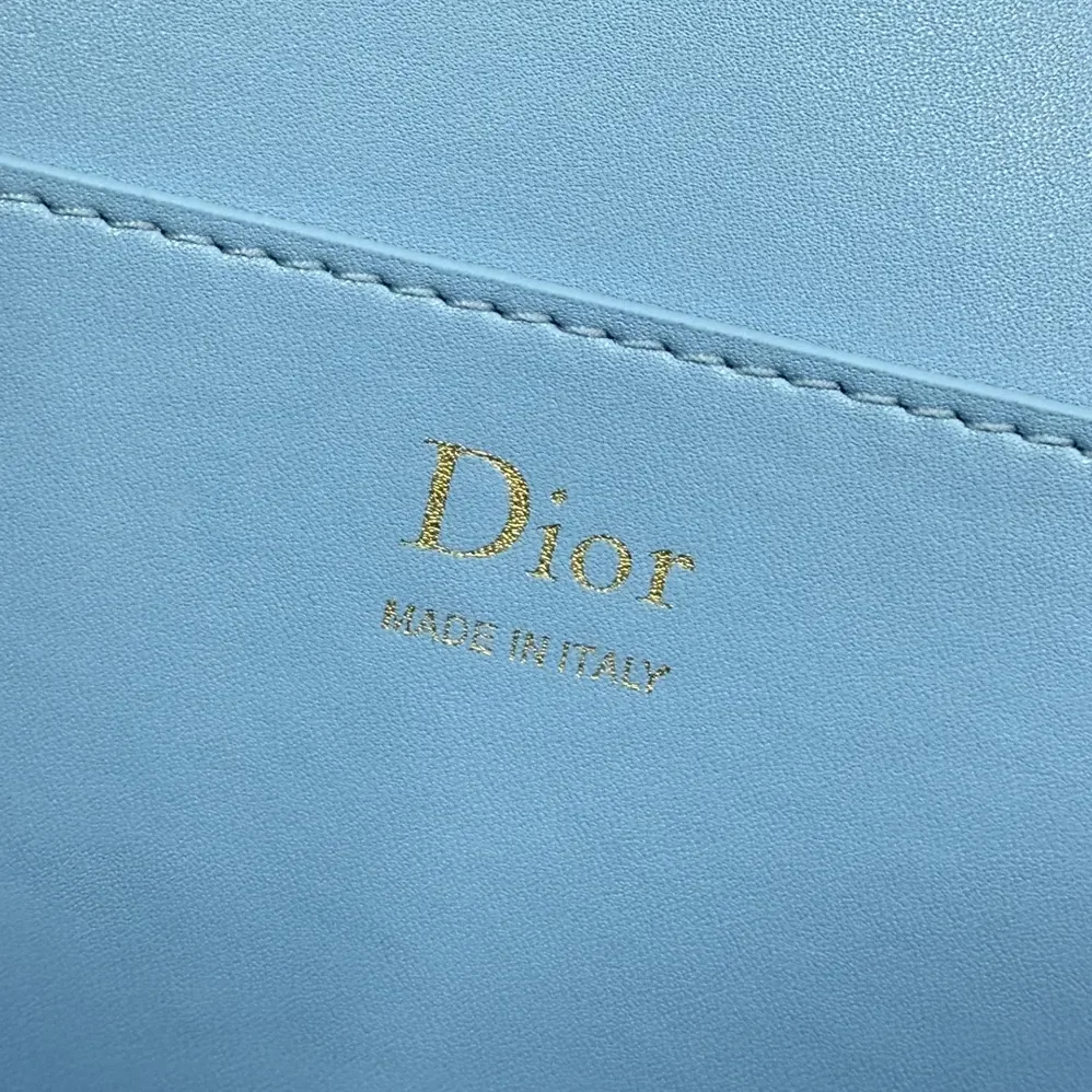 Dior Médaillon Envelope Pouch with Strap Black and Myosotis Blue Grained Calfskin for Women Dior Médaillon Envelope Pouch with Strap Black and Myosotis Blue Grained Calfskin for Women