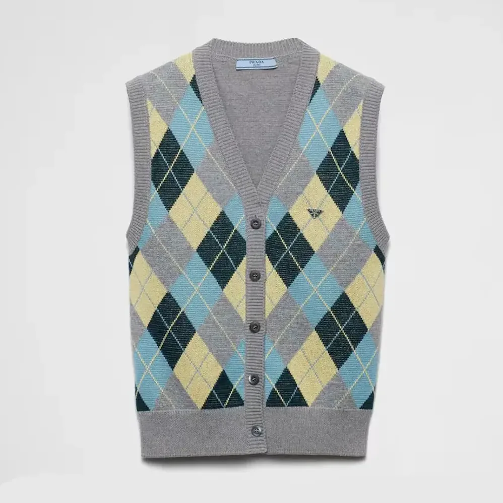 Prada Wool Vest with an Argyle Pattern for Women Prada Wool Vest with an Argyle Pattern for Women