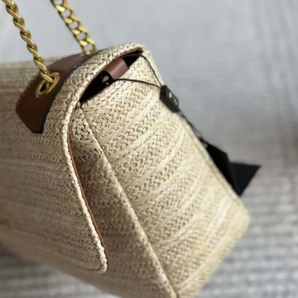 Saint Laurent YSL Niki Small Chain Bag in Raffia and Leather for Women in Natural Saint Laurent YSL Niki Small Chain Bag in Raffia and Leather for Women in Natural
