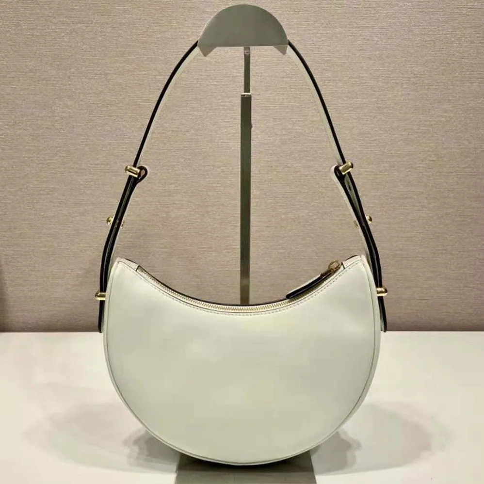 Prada Leather Shoulder Bag with Enameled Metal Triangle Logo for Women in White
