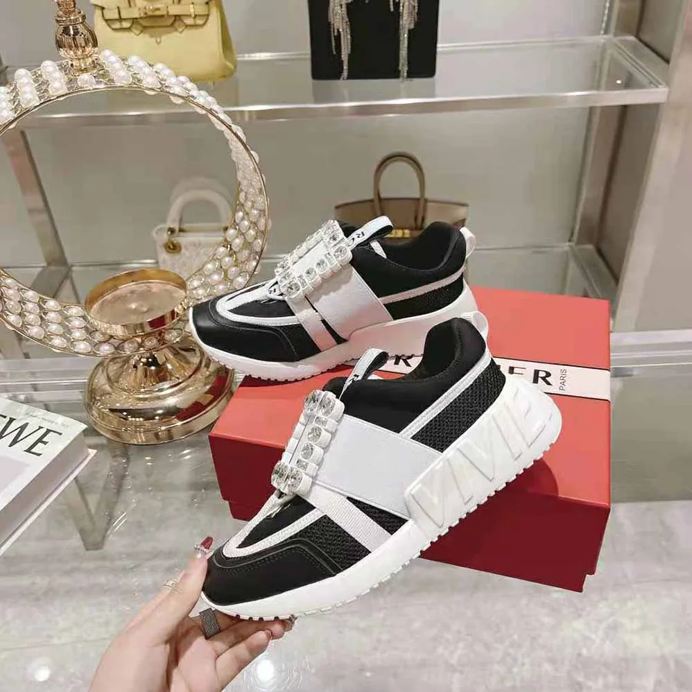 Roger Vivier Viv Go Rhinestone Buckle Sneakers in Technical Fabrics for Women in Black