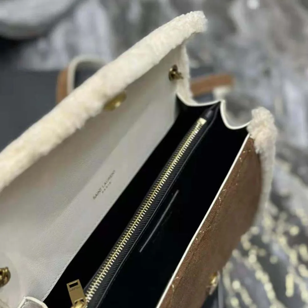 Saint Laurent YSL Gaby Satchel in Quilted Suede and Shearling for Women