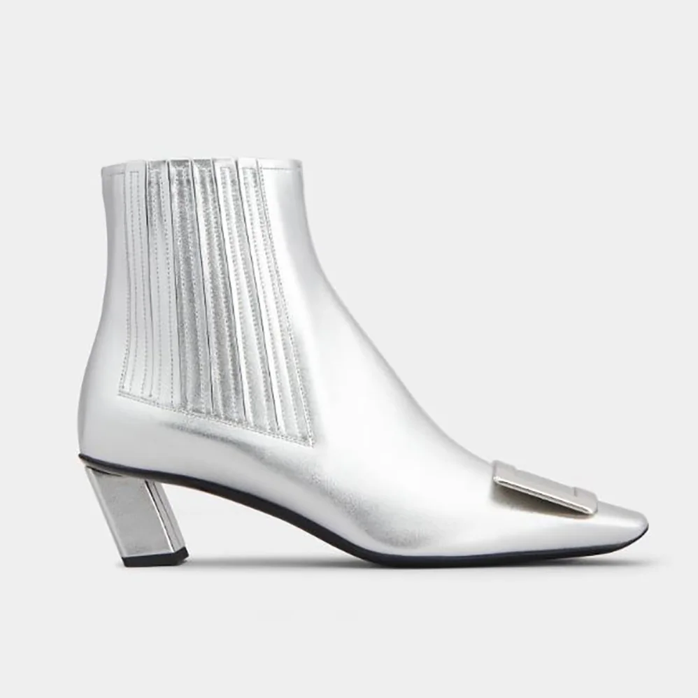 Roger Vivier Belle Vivier Metal Buckle Chelsea Booties in Soft Leather for Women
