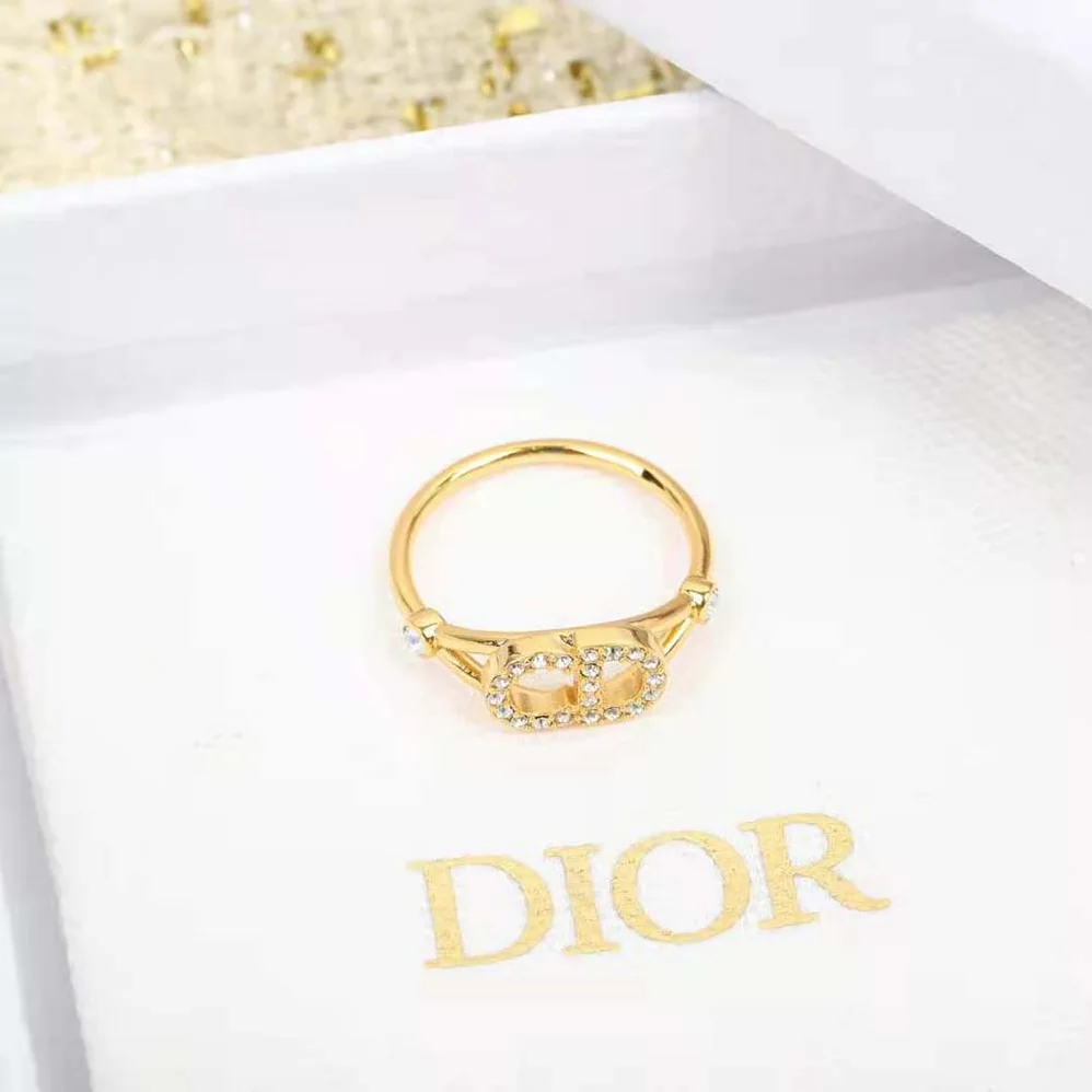 Dior Clair D Lune Ring Gold-Finish Metal and White Crystals for Women
