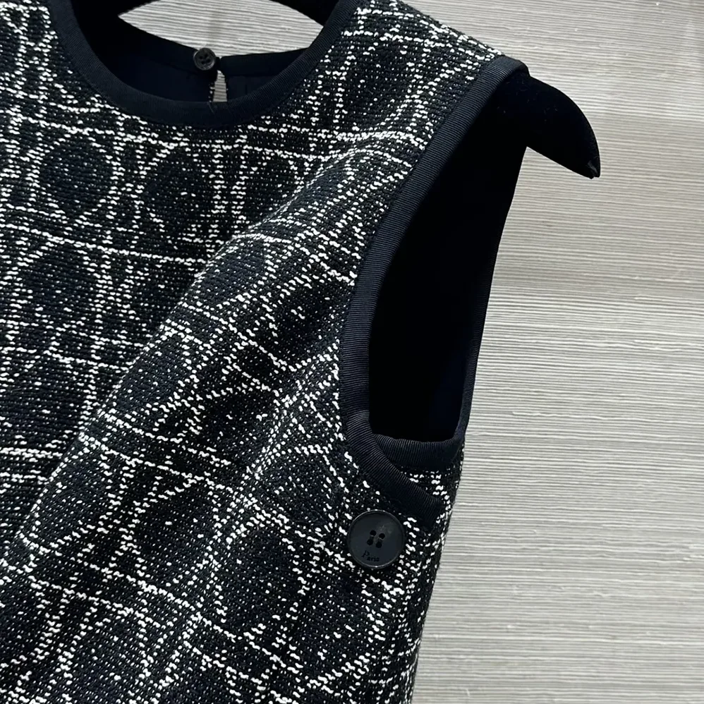 Dior Macrocannage Sleeveless Tunic Black and White Cotton Blend Tweed for Women