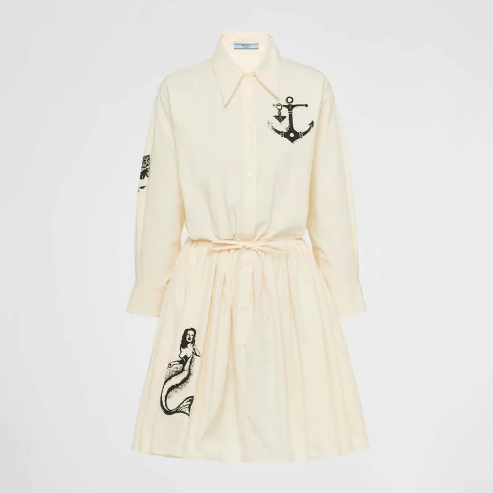 Prada Printed Chambray Mini-Dress for Women in White