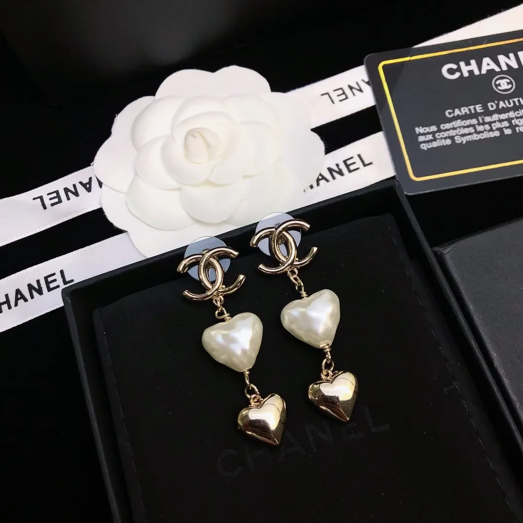 Chanel Two Hearts Links Earrings Gold Tone