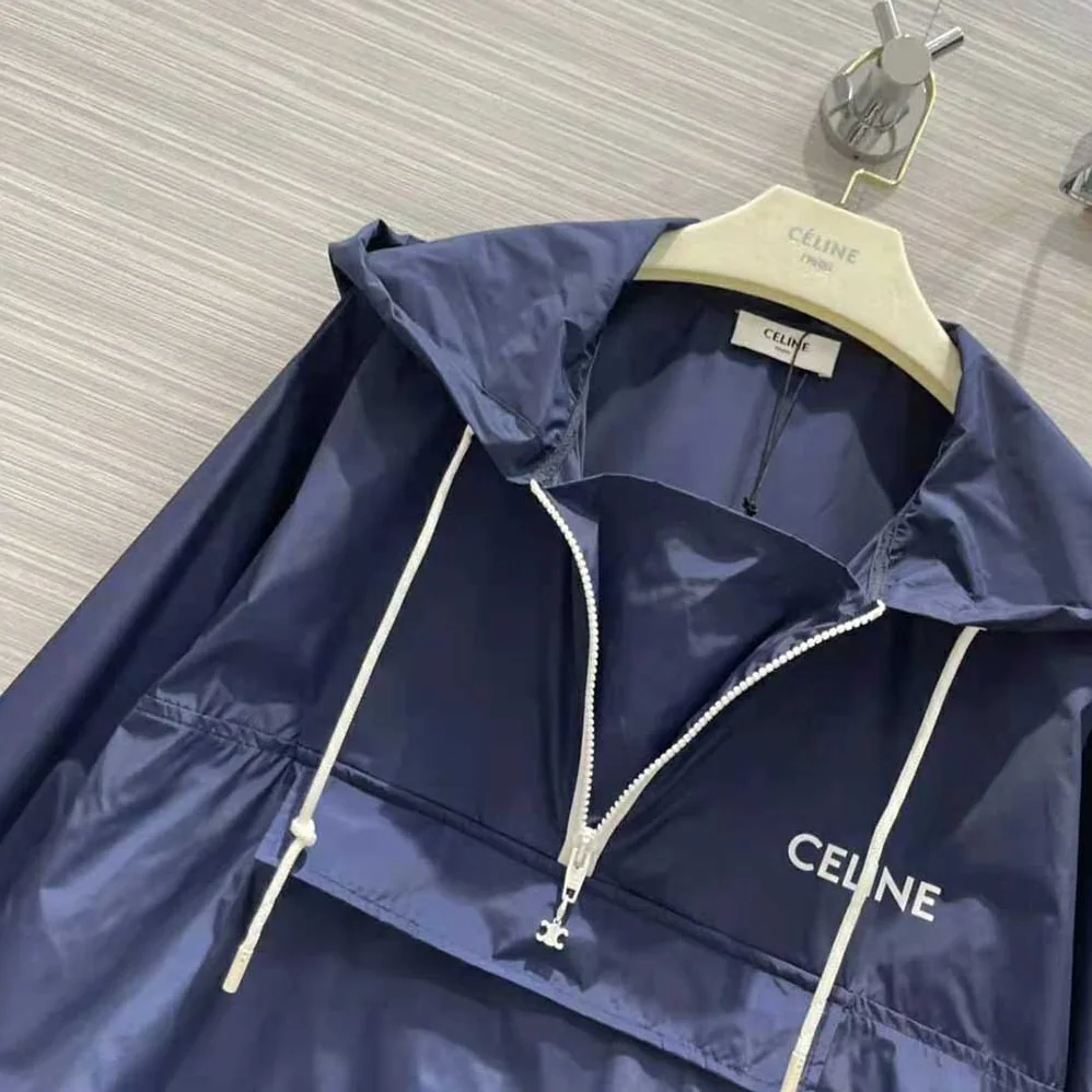 Celine Windbreaker in Lightweight Nylon for Women in Blue