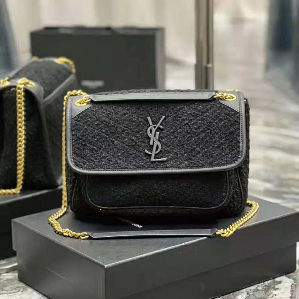 Saint Laurent YSL Niki Medium in Boucle Tweed and Smooth Leather for Women Saint Laurent YSL Niki Medium in Boucle Tweed and Smooth Leather for Women
