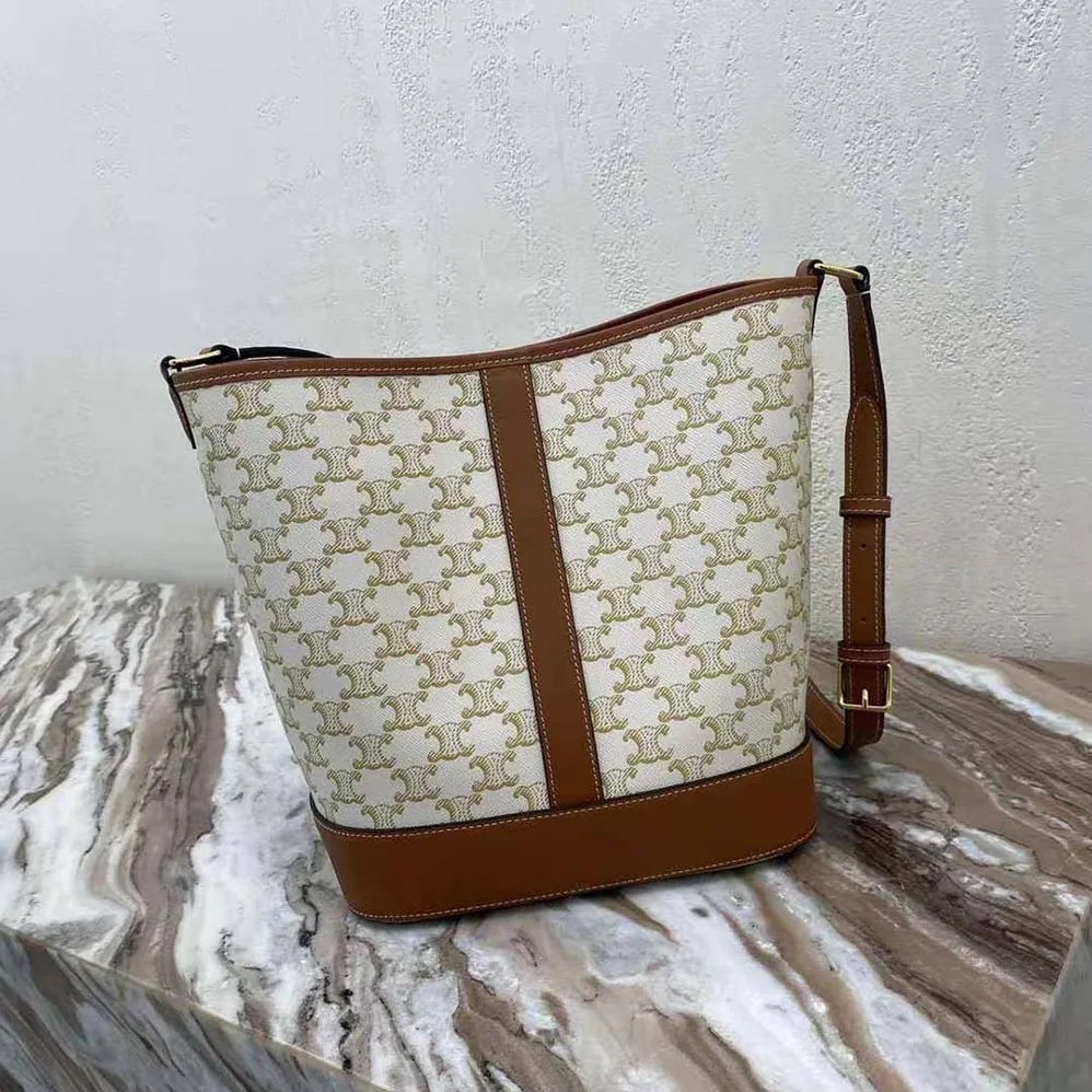 Celine Small Bucket in Triomphe Canvas and Calfskin for Women