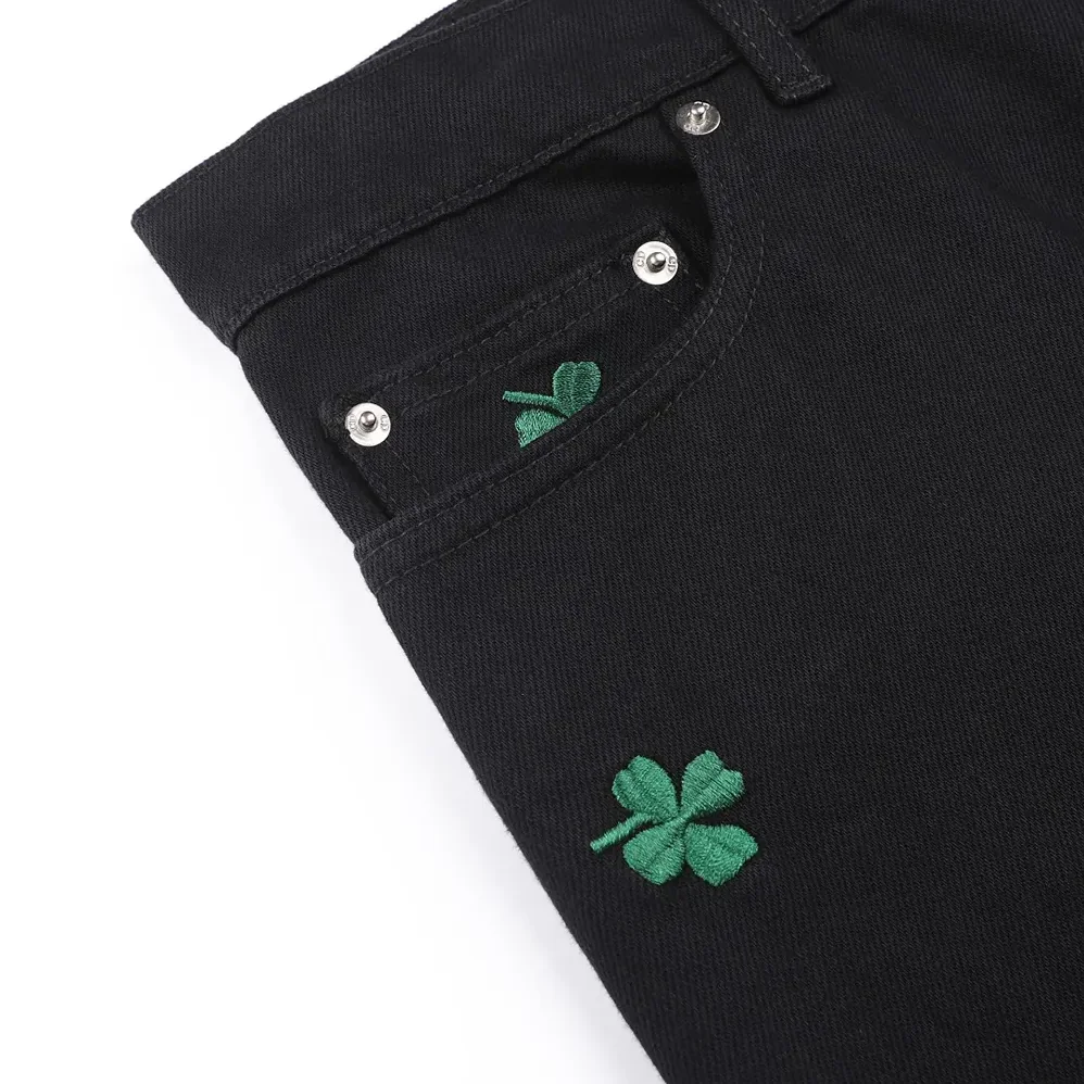 Dior Long Regular Jeans with Dior Clover Embroideries Black Cotton Twill for Men
