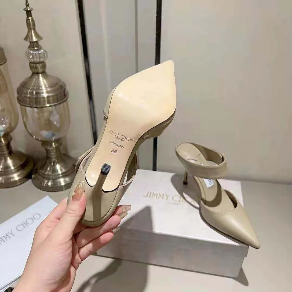 Jimmy Choo Nell Mule 85 Taupe Calf Leather Mules for Women