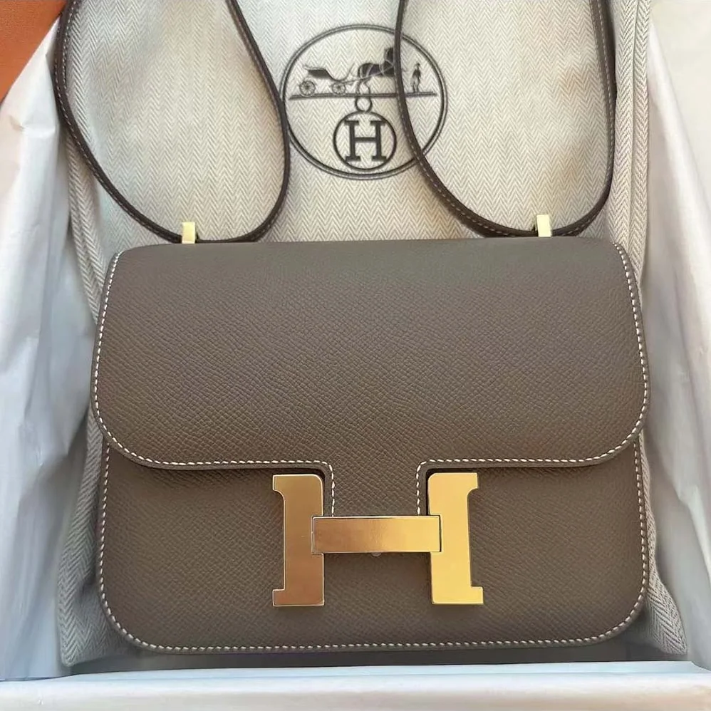 Hermes Constance 19 Bag Epsom Leather for Women in Grey/Gold