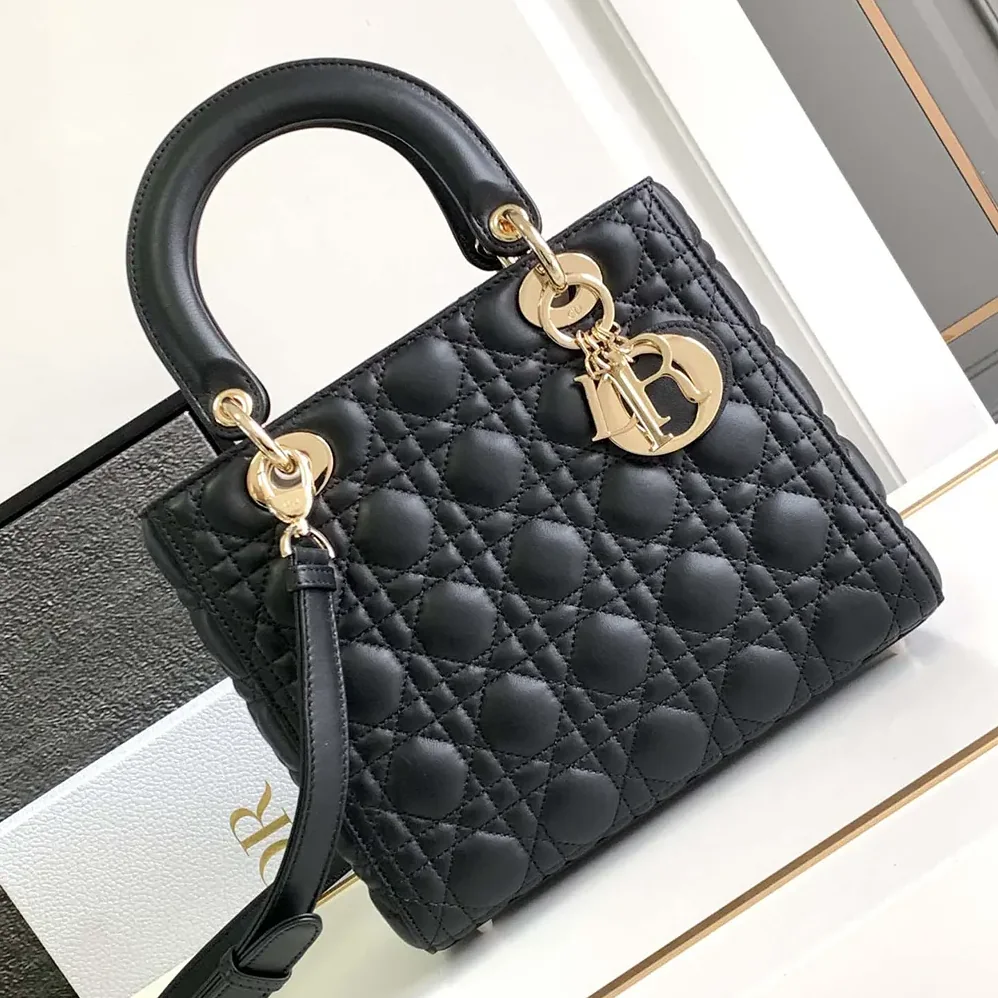 Dior Medium Lady Dior Bag Black Cannage Lambskin for Women