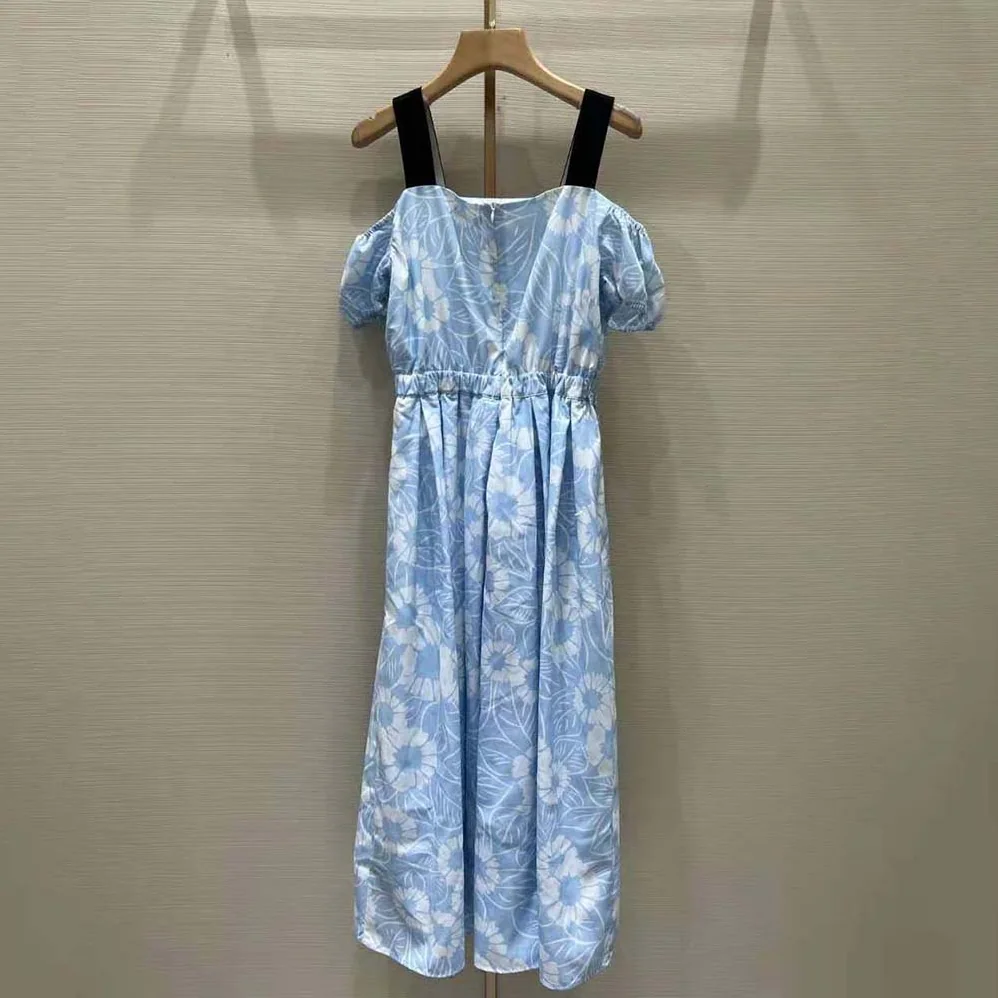 Prada Printed Poplin Dress for Women in Blue Prada Printed Poplin Dress for Women in Blue