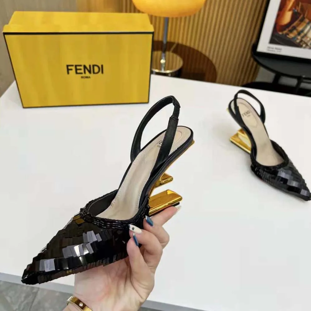 Fendi Colibrì Lite Black Sequin High for Women in heeled Slingbacks Fendi Colibrì Lite Black Sequin High for Women in heeled Slingbacks