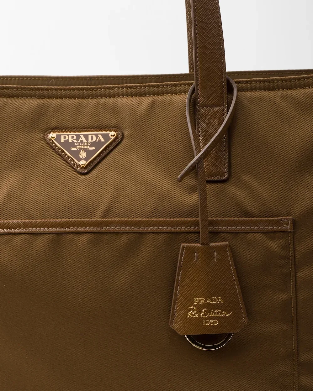 Prada Re- 1978 Large Re-Nylon And Saffiano Tote Bag Beige 16.9 Inches/ 1BG527_R064_F0594_V_OOO Prada Re- 1978 Large Re-Nylon And Saffiano Tote Bag Beige 16.9 Inches/ 1BG527_R064_F0594_V_OOO