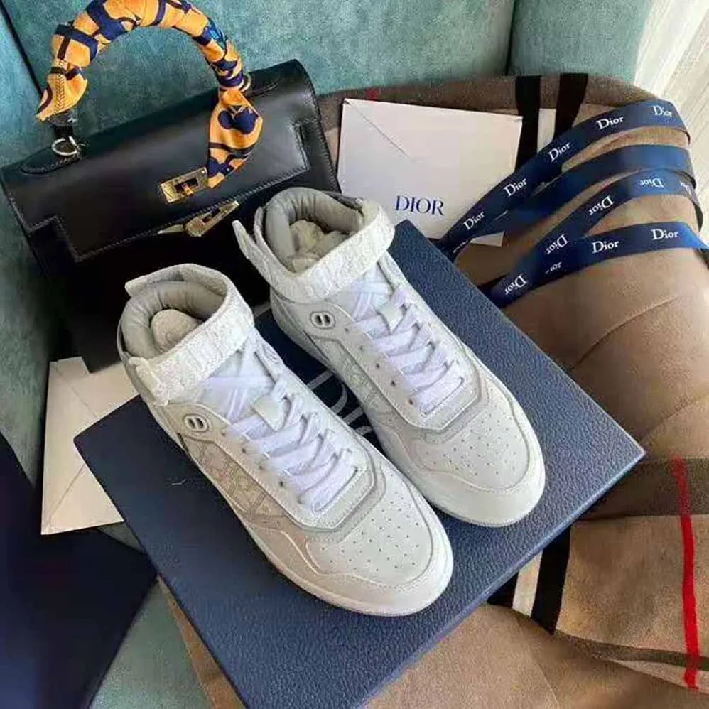 Dior B27 High-Top Sneaker Smooth Calfskin with Dior Oblique Jacquard for Men in White