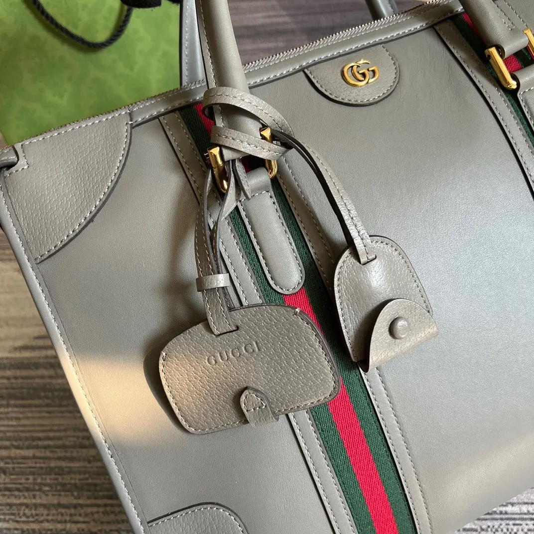 Large Bauletto Top Handle Bag With Double G Grey in Brown / Large Bauletto Top Handle Bag With Double G Grey in Brown /