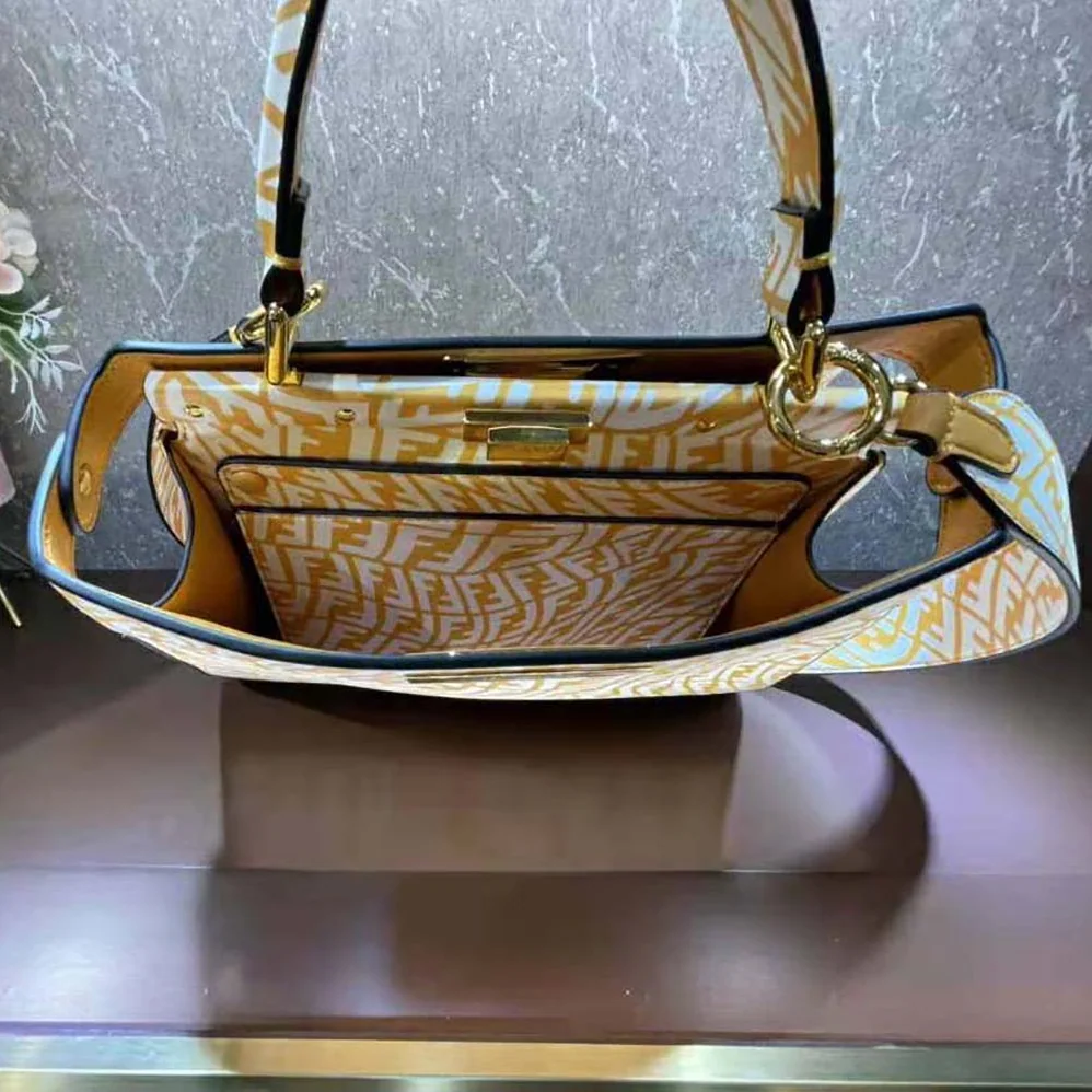 Fendi Peekaboo Iseeu Medium Yellow and white FF Vertigo Leather Bag for Women Fendi Peekaboo Iseeu Medium Yellow and white FF Vertigo Leather Bag for Women