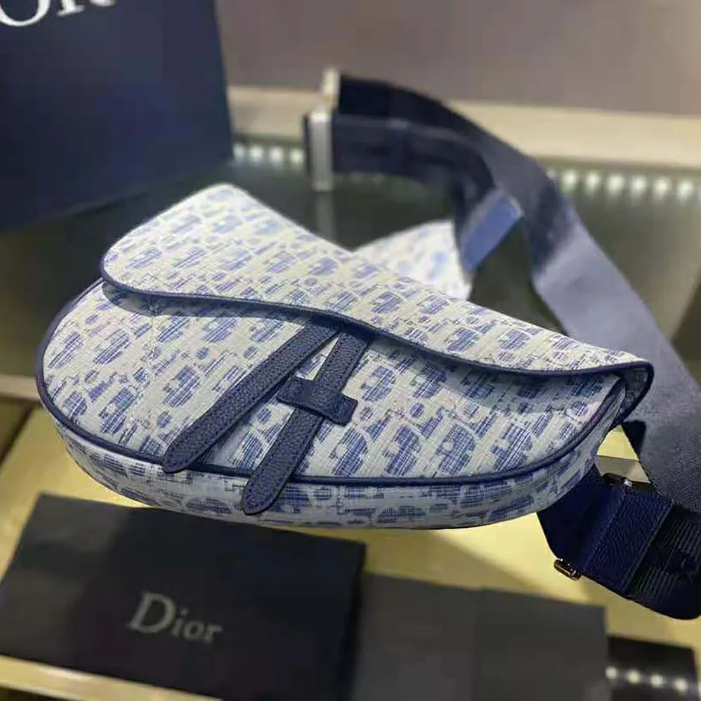 Dior Saddle bag Blue Dior Oblique Kasuri jacquard for Men Dior Saddle bag Blue Dior Oblique Kasuri jacquard for Men